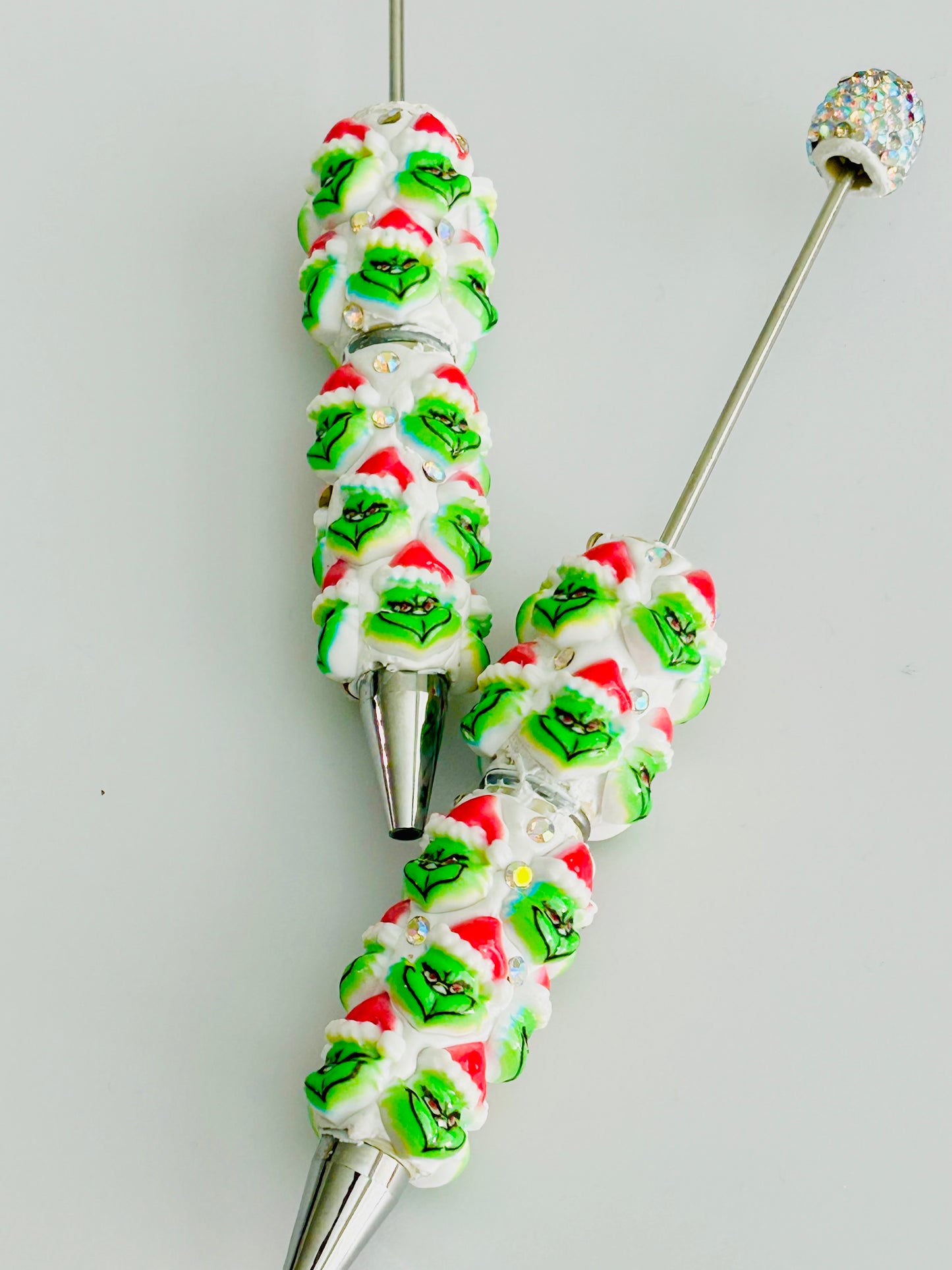 Green Guy Hand Painted Beads (4ct) & Rhinestone Pen