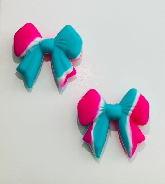 Pink & Teal Silicon Bow Focal