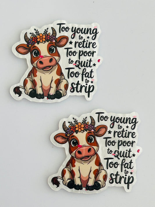 To Young To Retire, To Pior To Quit, To Fat to Strip Acrylic