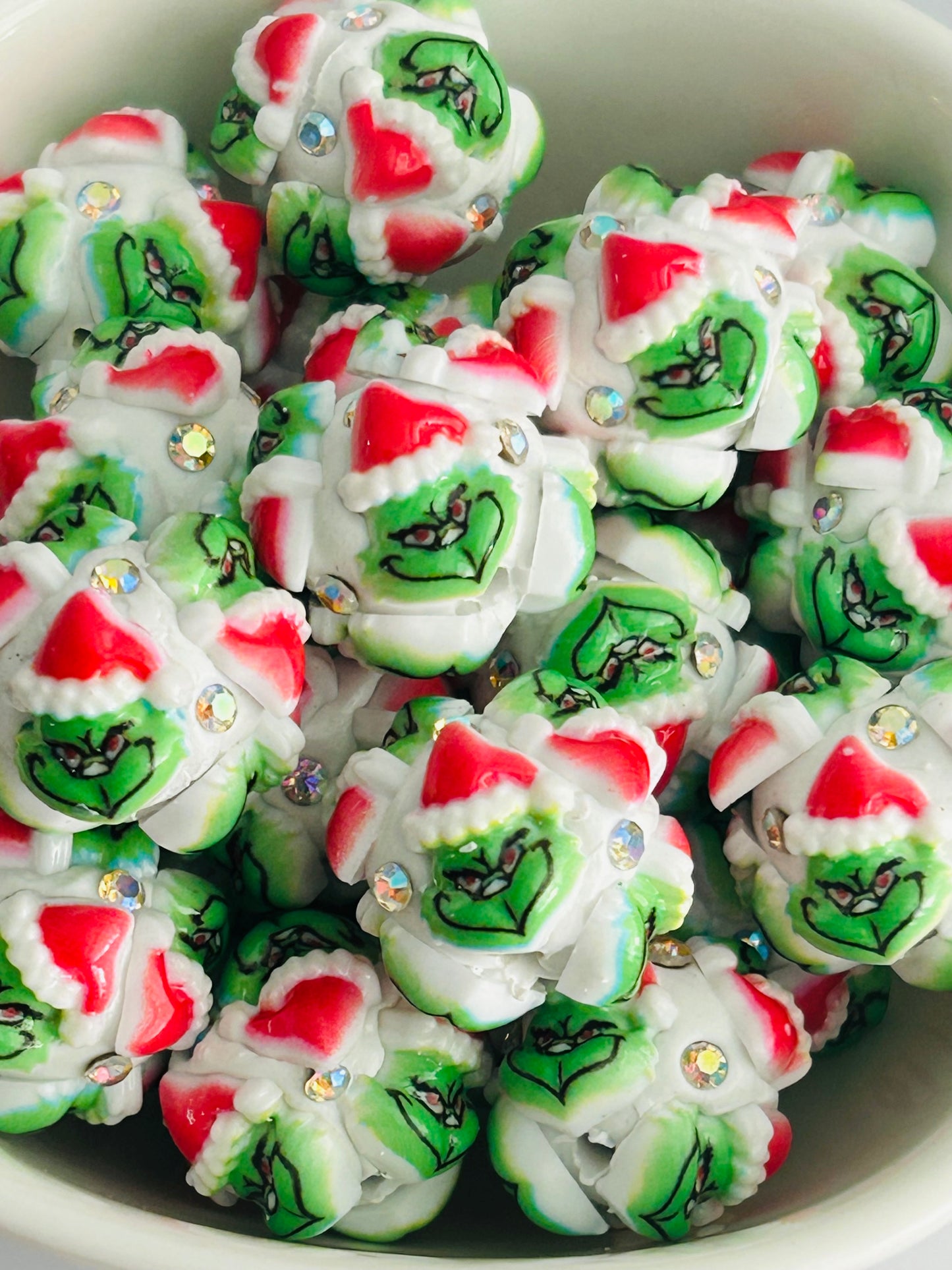 Green Guy Hand Painted Beads (4ct) & Rhinestone Pen