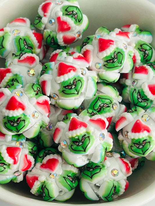 Green Guy Hand Painted Beads (4ct) & Rhinestone Pen