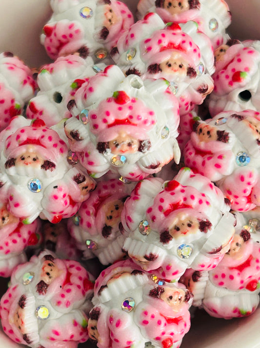 Strawberry Shortcake Head Hand Painted Beads (4ct)