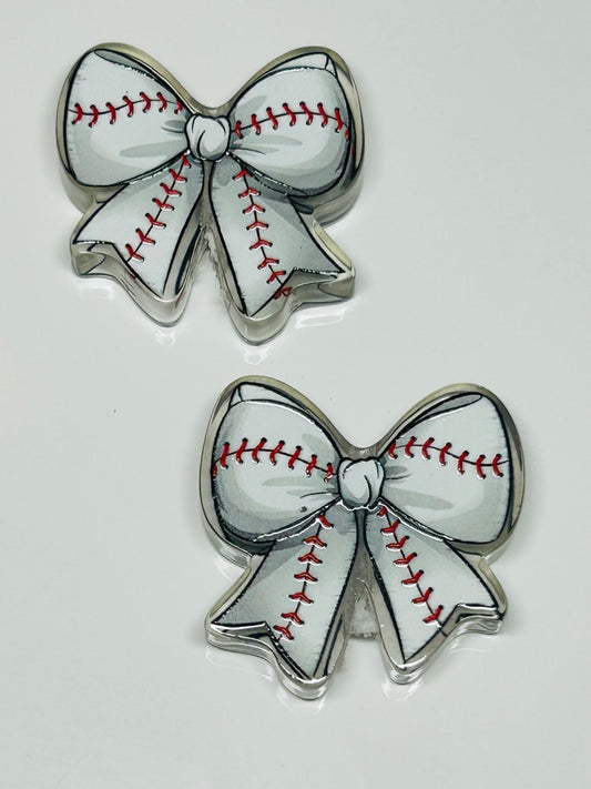 Baseball Bow Acrylic Focal/Bead (2ct)