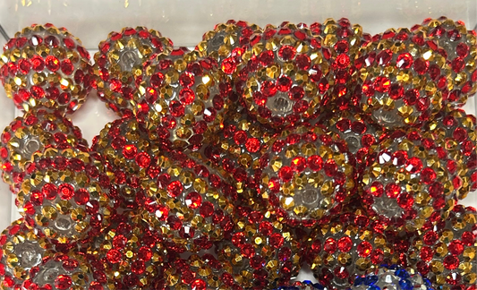20mm Red & Gold Rhinestone Beads (10ct)