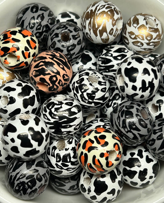 15mm Cow Print Wood Bead Mix (12ct)