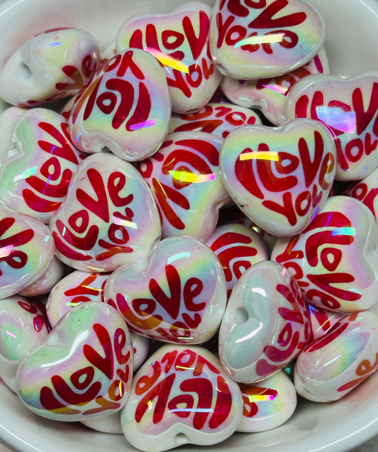 I Love You Acrylic Heart Bead (10ct)