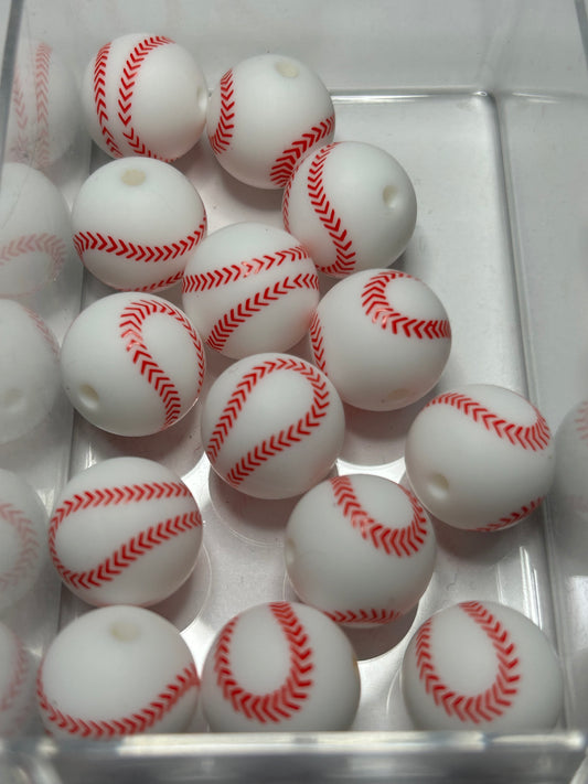 Baseball Silicone Beads (12ct)