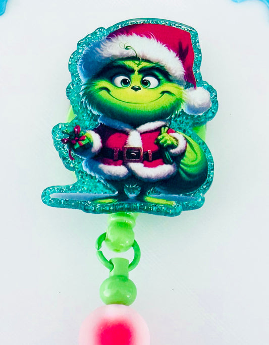 Grinch Beaded Badge Reel